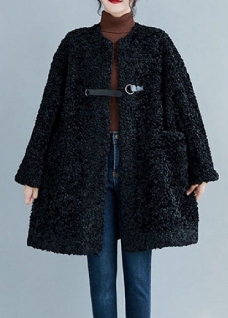 Stil Sorte Lommer Faux Fur Coats Vinter