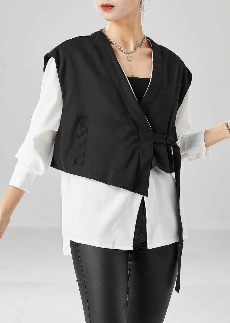 Style Colorblock Oversized Patchwork Bomuld Falske Todelt Frakker Efterår - Dame vinterfrakker