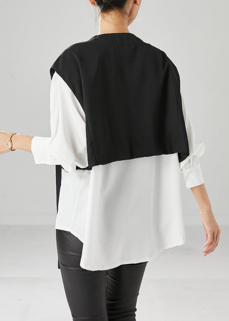 Style Colorblock Oversized Patchwork Bomuld Falske Todelt Frakker Efterår - Dame vinterfrakker