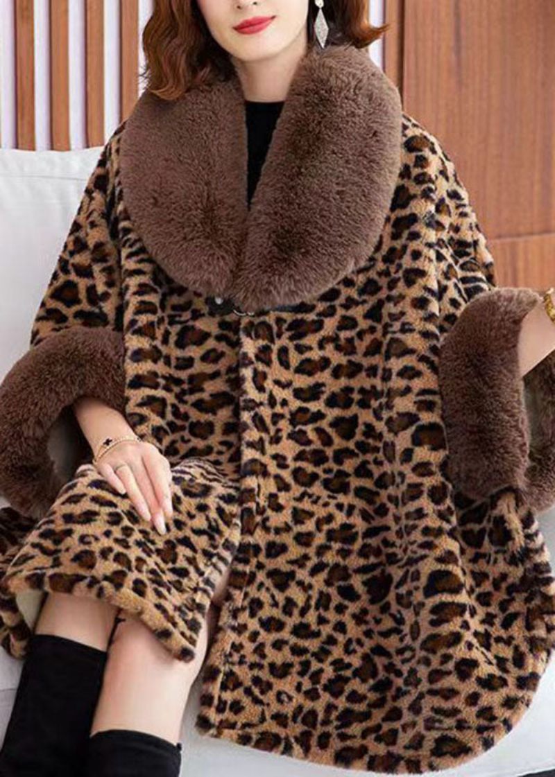 Style Leopard Peter Pan Krave Patchwork Mink Velvet Frakker Vinter