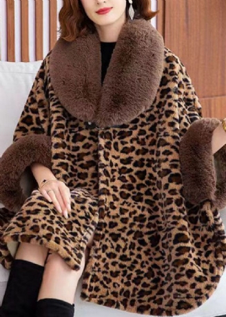 Style Leopard Peter Pan Krave Patchwork Mink Velvet Frakker Vinter