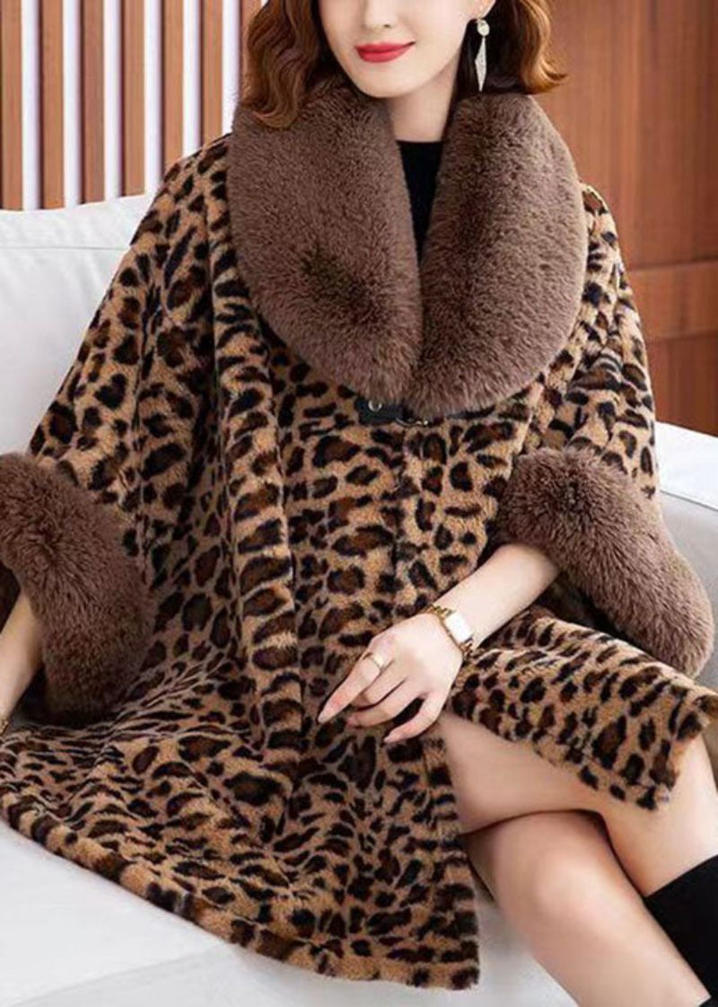 Style Leopard Peter Pan Krave Patchwork Mink Velvet Frakker Vinter - Dame vinterfrakker