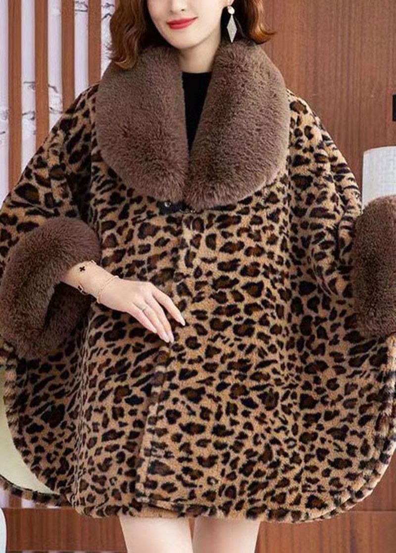 Style Leopard Peter Pan Krave Patchwork Mink Velvet Frakker Vinter - Dame vinterfrakker