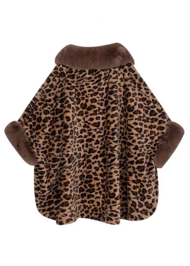 Style Leopard Peter Pan Krave Patchwork Mink Velvet Frakker Vinter - Dame vinterfrakker