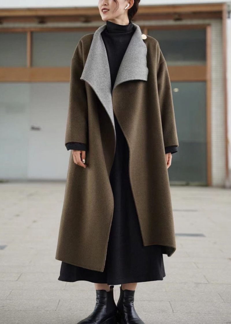 Unikke Brune Lommer Patchwork Asymmetrisk Design Tyk Vinter Parka Frakke