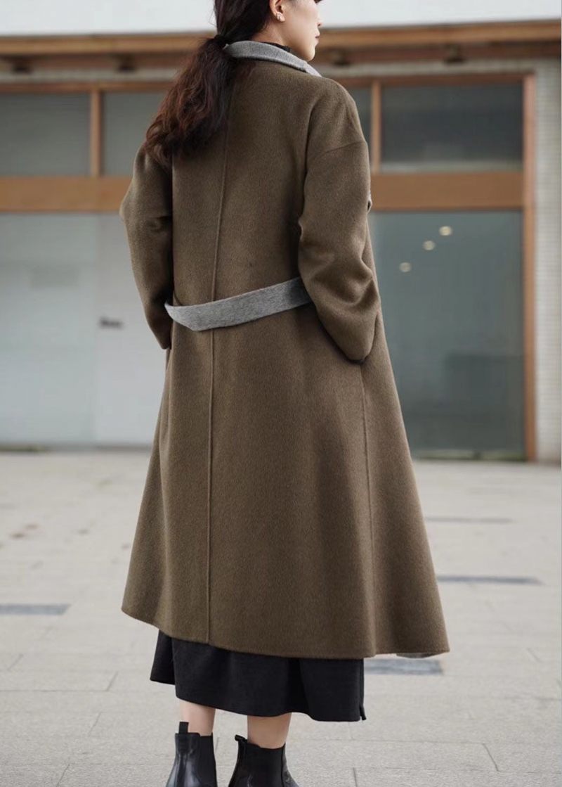 Unikke Brune Lommer Patchwork Asymmetrisk Design Tyk Vinter Parka Frakke - Dame vinterfrakker