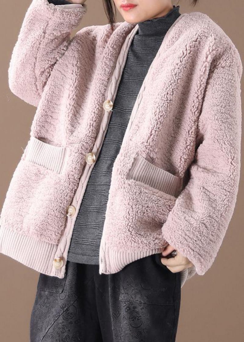 Varm Oversized Vinterfrakke Outwear Pink V-hals Tyk Vinterjakke