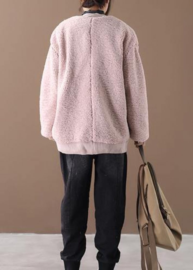 Varm Oversized Vinterfrakke Outwear Pink V-hals Tyk Vinterjakke - Chokolade