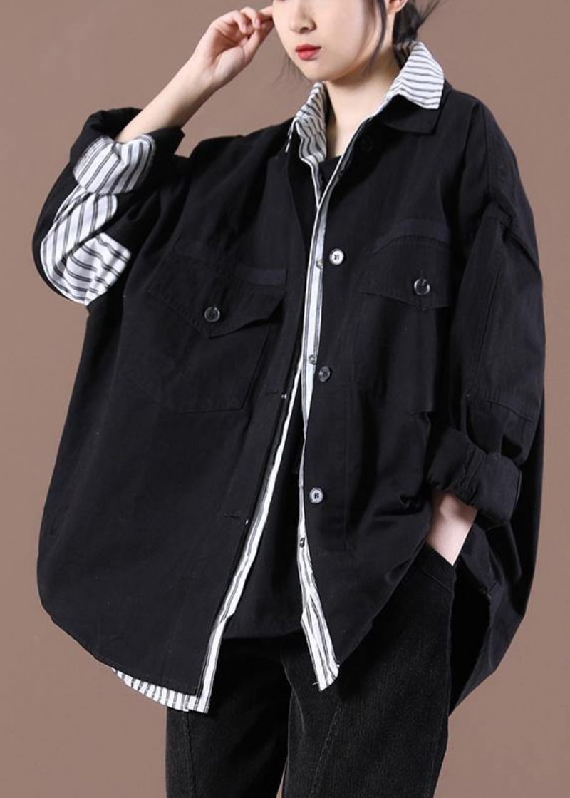 Vintage Black Pockets Coat Spring