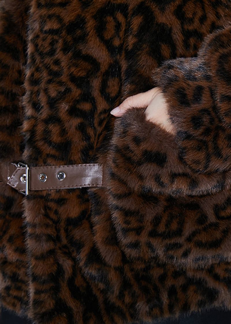 Vintage Brun Overdimensioneret Leopardprint Mink Fløjl Jakker Forår - Dame vinterfrakker