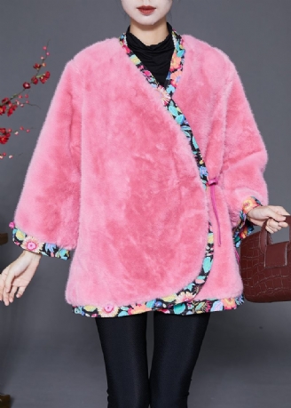 Vintage Pink Oversized Patchwork Mink Velvet Jacket Vinter