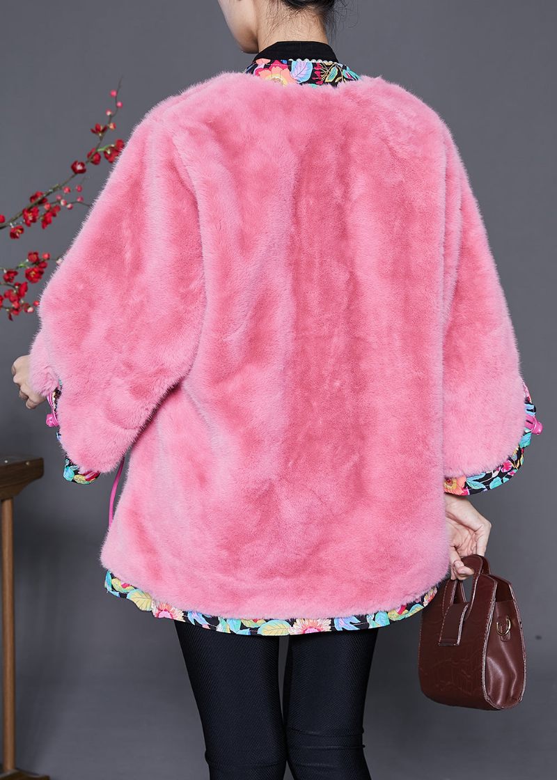 Vintage Pink Oversized Patchwork Mink Velvet Jacket Vinter - Dame vinterfrakker