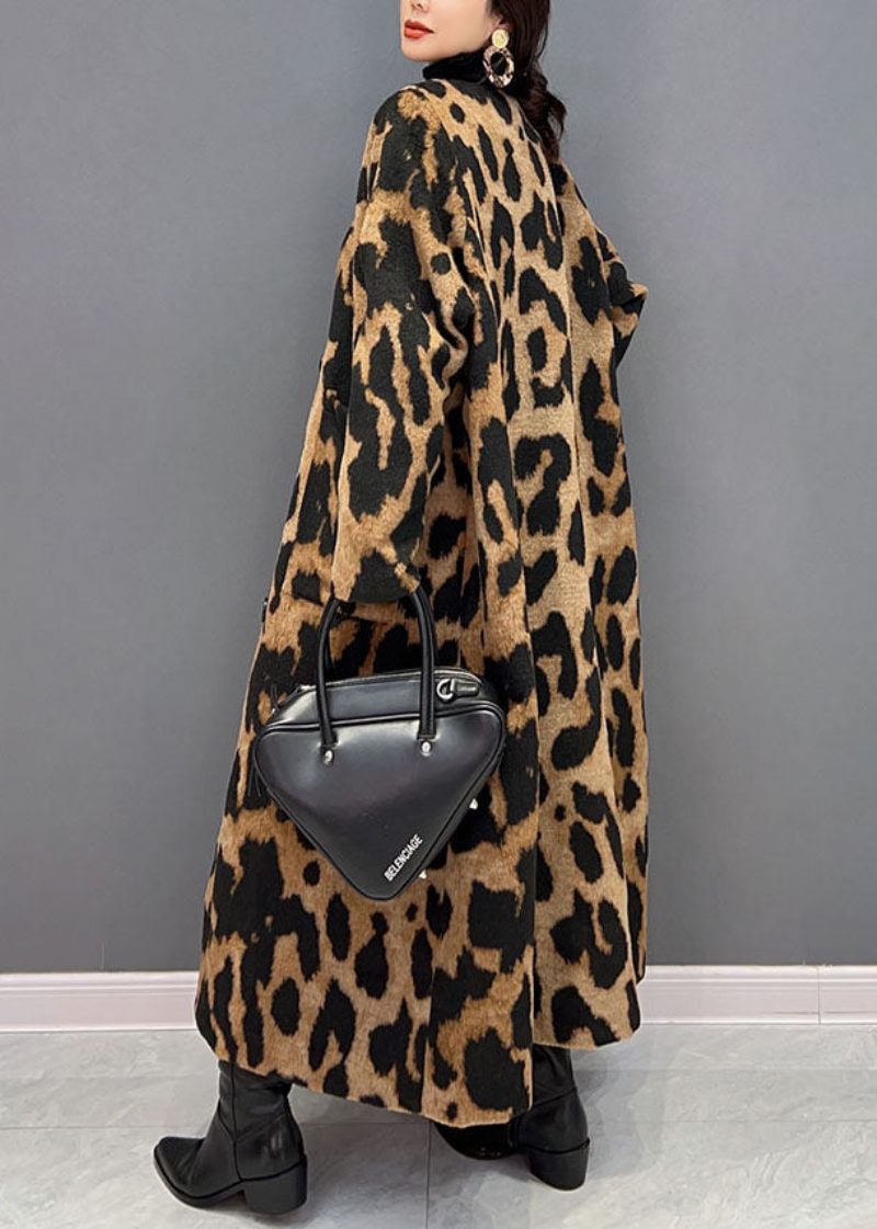 Vogue Chokolade V Neck Oversized Leopard Print Ma Hai Mao Lang Frakke Vinter - Dame vinterfrakker