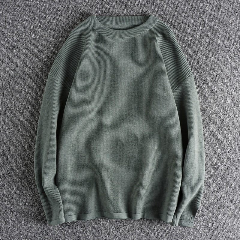 Ærmer Slids Design Er Simpel Doven Rund Hals Strikket Sweater Herre Løs Som Base - Sort