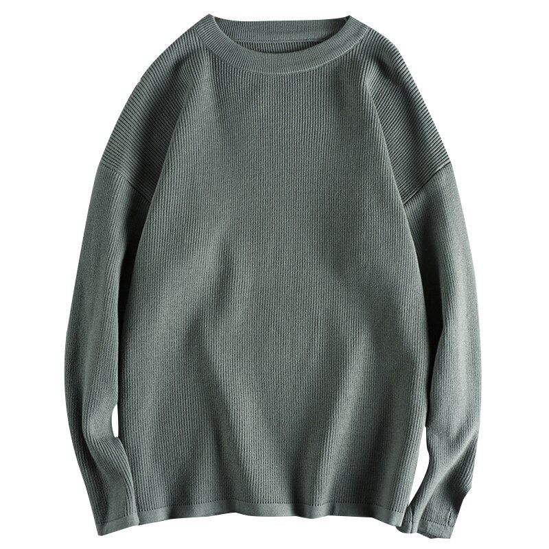 Ærmer Slids Design Er Simpel Doven Rund Hals Strikket Sweater Herre Løs Som Base - Sort