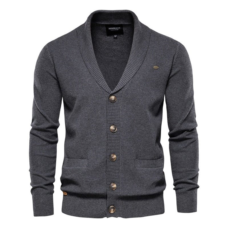 Bomuld Argyle Cardigan Mænd Casual Single Breasted Solid Business Cardigans Vinter Sweater Man - Sort