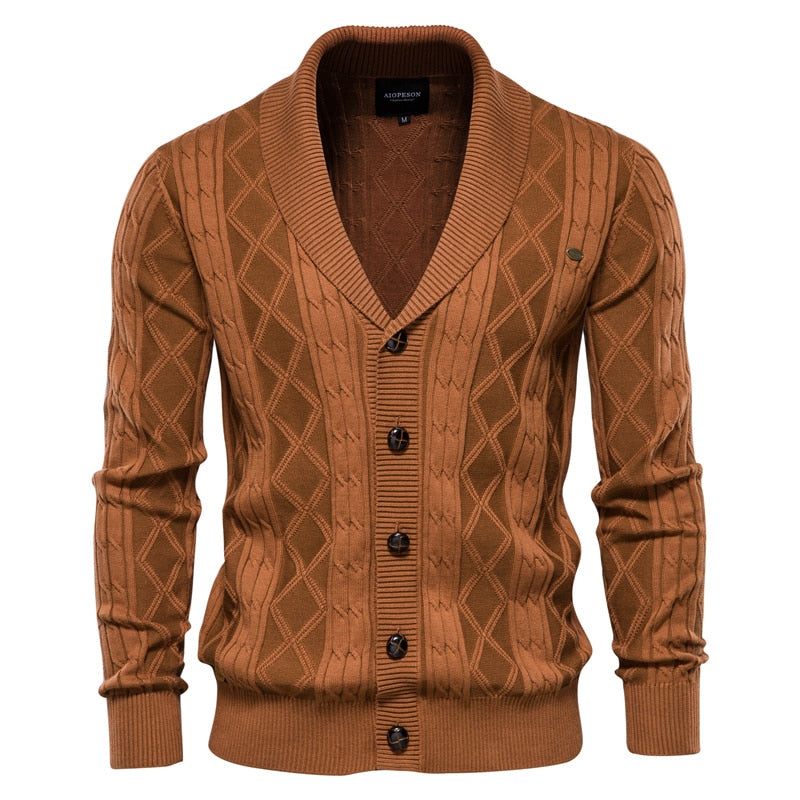 Bomuld Argyle Cardigan Mænd Casual Single Breasted Solid Business Cardigans Vinter Sweater Man - Sort