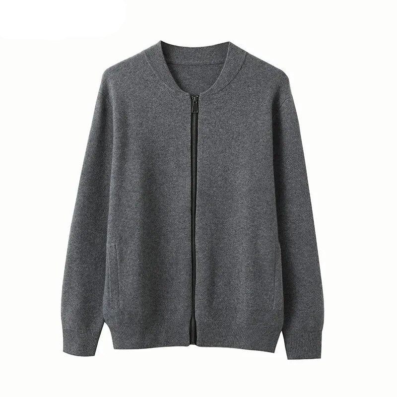 Cashmere Jakke Herre Lynlås Cardigan High-end Bundskjorte Ung Midaldrende Strik Frakke Efterår Tyk Sweater - Himmelblå