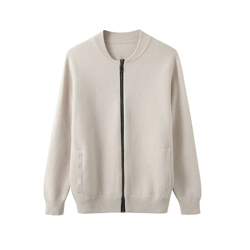 Cashmere Jakke Herre Lynlås Cardigan High-end Bundskjorte Ung Midaldrende Strik Frakke Efterår Tyk Sweater - Himmelblå