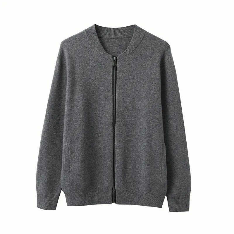 Cashmere Jakke Herre Lynlås Cardigan High-end Bundskjorte Ung Midaldrende Strik Frakke Efterår Tyk Sweater - Himmelblå