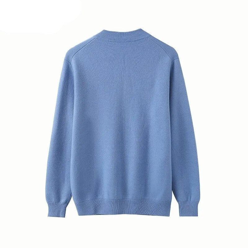 Cashmere Jakke Herre Lynlås Cardigan High-end Bundskjorte Ung Midaldrende Strik Frakke Efterår Tyk Sweater - Himmelblå