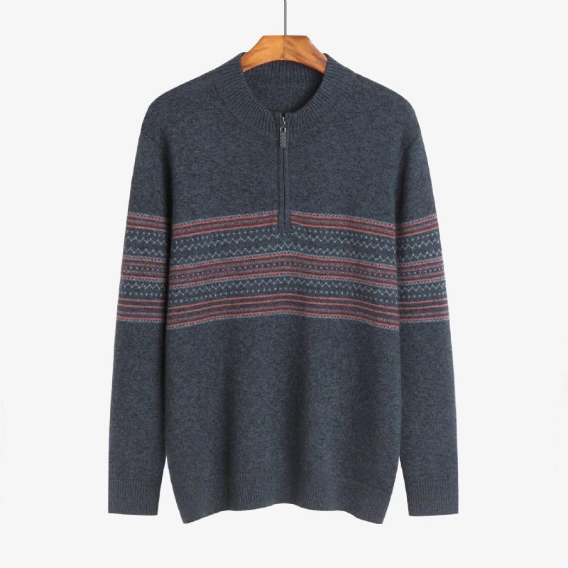 Cashmere Stribet Grå Sortlig Grøn Vinter Varm Blid Herre Sweater - Grøn