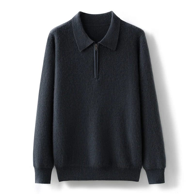 Cashmere Sweater Herre Casual Business Strikket Skjorte Jakke Varm Efterår Vinter - Sort