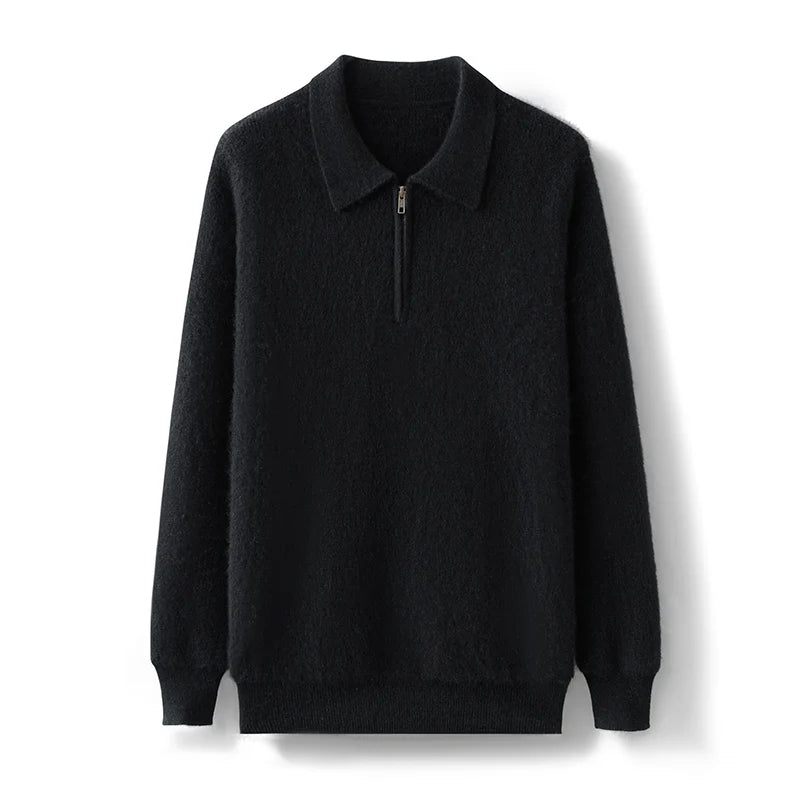 Cashmere Sweater Herre Casual Business Strikket Skjorte Jakke Varm Efterår Vinter - Sort