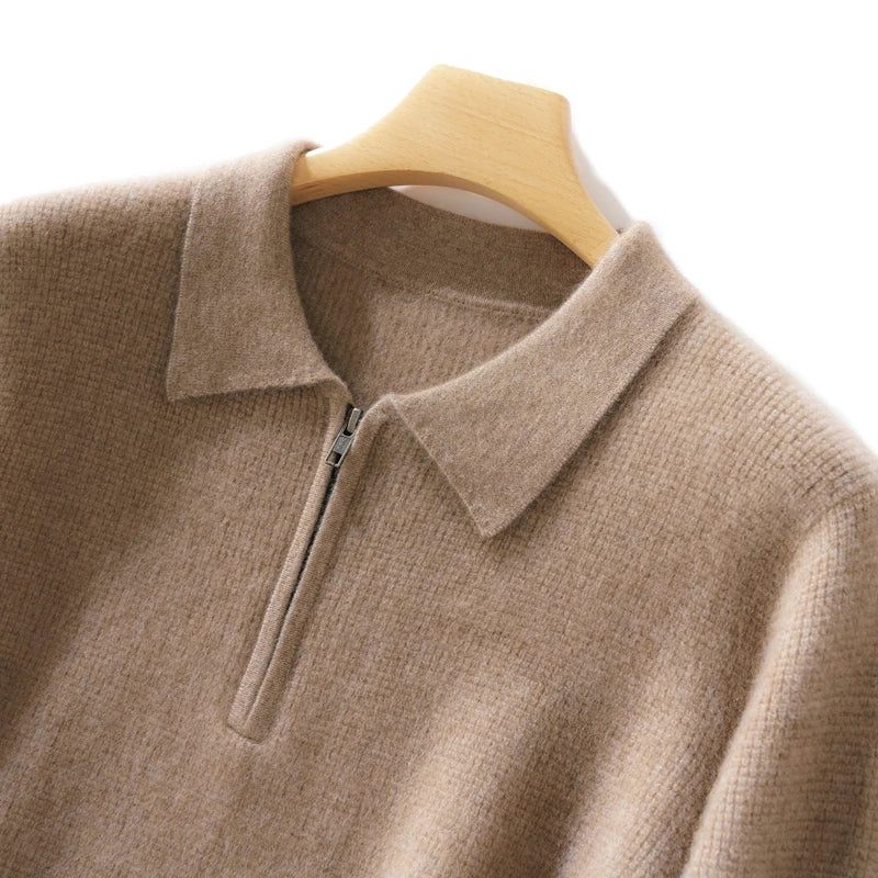 Cashmere Sweater Herre Casual Business Strikket Skjorte Jakke Varm Efterår Vinter - Sort