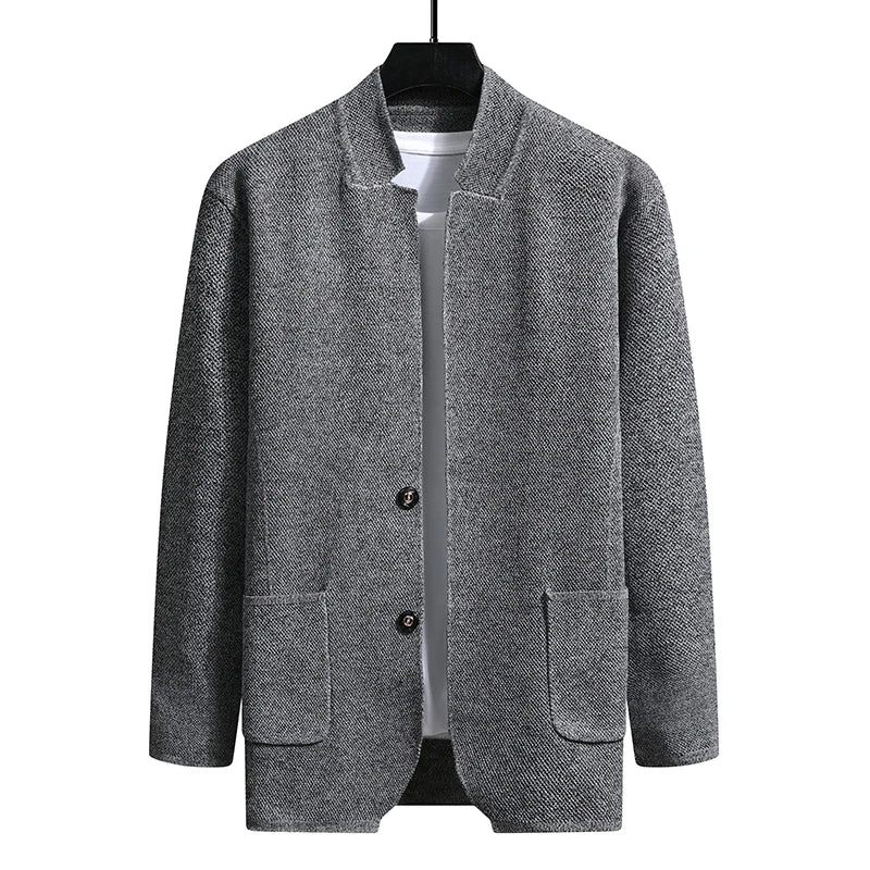 Efterår Slim Fit Knit Blazer Herre Top Cardigan Sweater Casual Frakker Jakke Strikket Tøj - Kaki