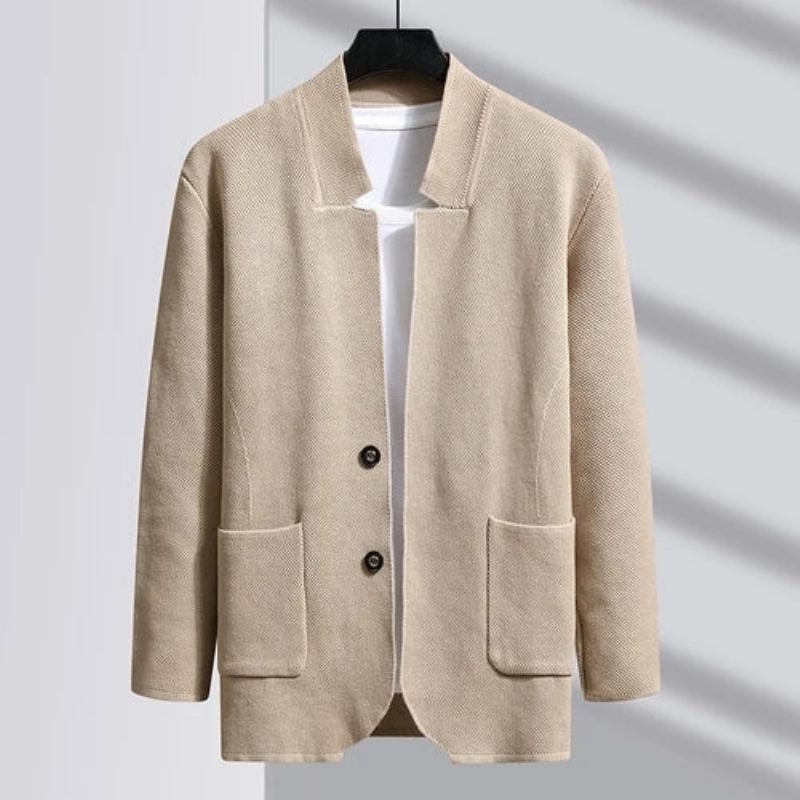 Efterår Slim Fit Knit Blazer Herre Top Cardigan Sweater Casual Frakker Jakke Strikket Tøj - Kaki