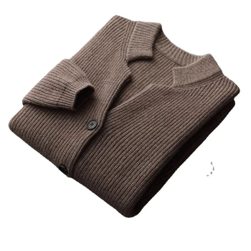 Efterår Vinter Herre Cardigan Sweater Cashmere Fortykket Pocket Coat Solid - Brun