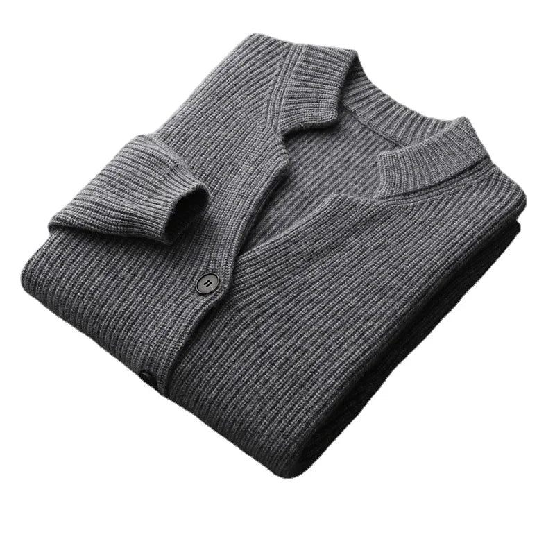 Efterår Vinter Herre Cardigan Sweater Cashmere Fortykket Pocket Coat Solid - Brun