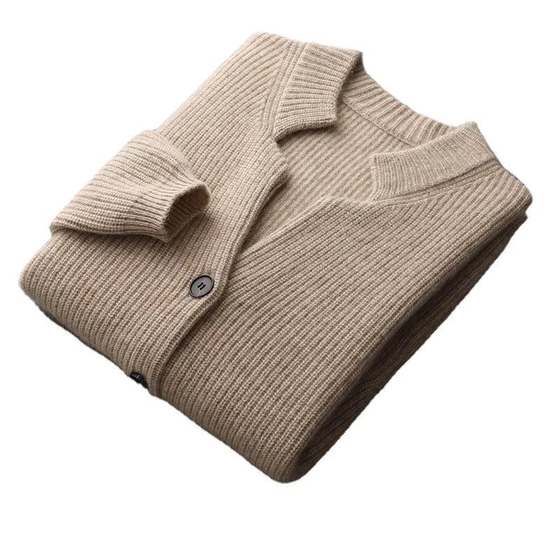 Efterår Vinter Herre Cardigan Sweater Cashmere Fortykket Pocket Coat Solid - Brun