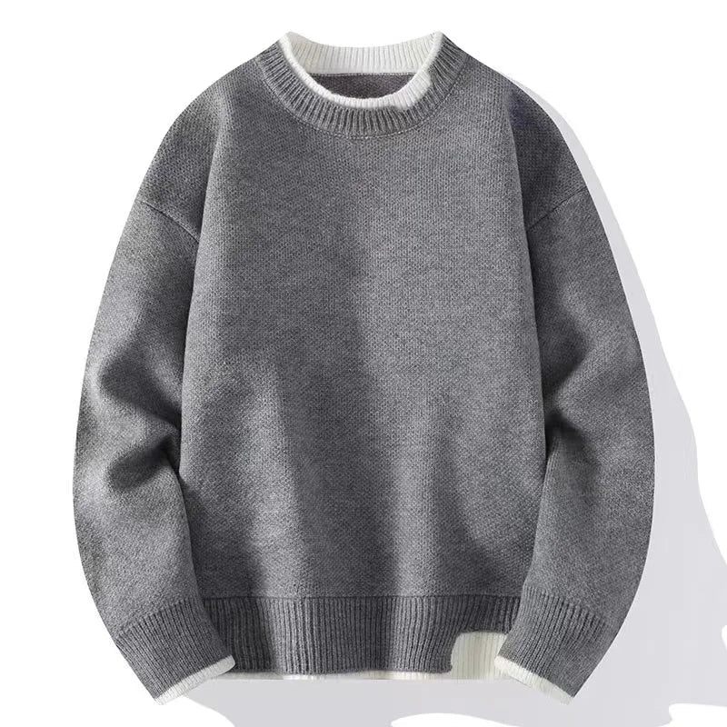 Efterår Vinter Herre Sweatere Solid Krave Strikket Pullover Sweater - Grå