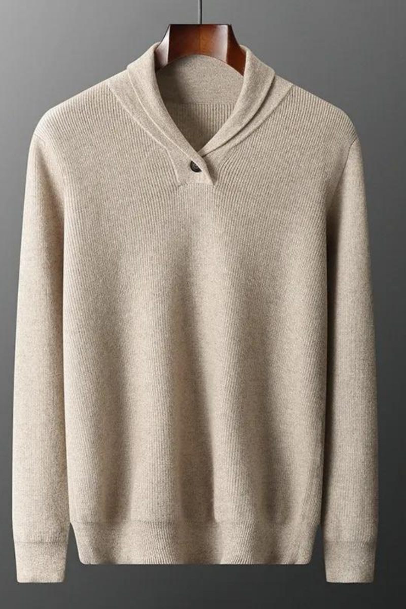 Efterår Vinter Kashmir Sweater Herre Fortykket Grøn Frugt Krave Pullover Varm V-hals Top - Sort