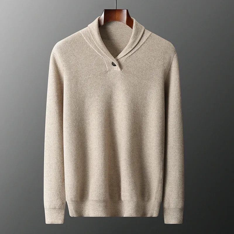 Efterår Vinter Kashmir Sweater Herre Fortykket Grøn Frugt Krave Pullover Varm V-hals Top - Sort