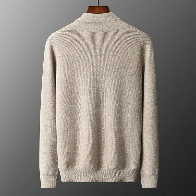 Efterår Vinter Kashmir Sweater Herre Fortykket Grøn Frugt Krave Pullover Varm V-hals Top - Sort