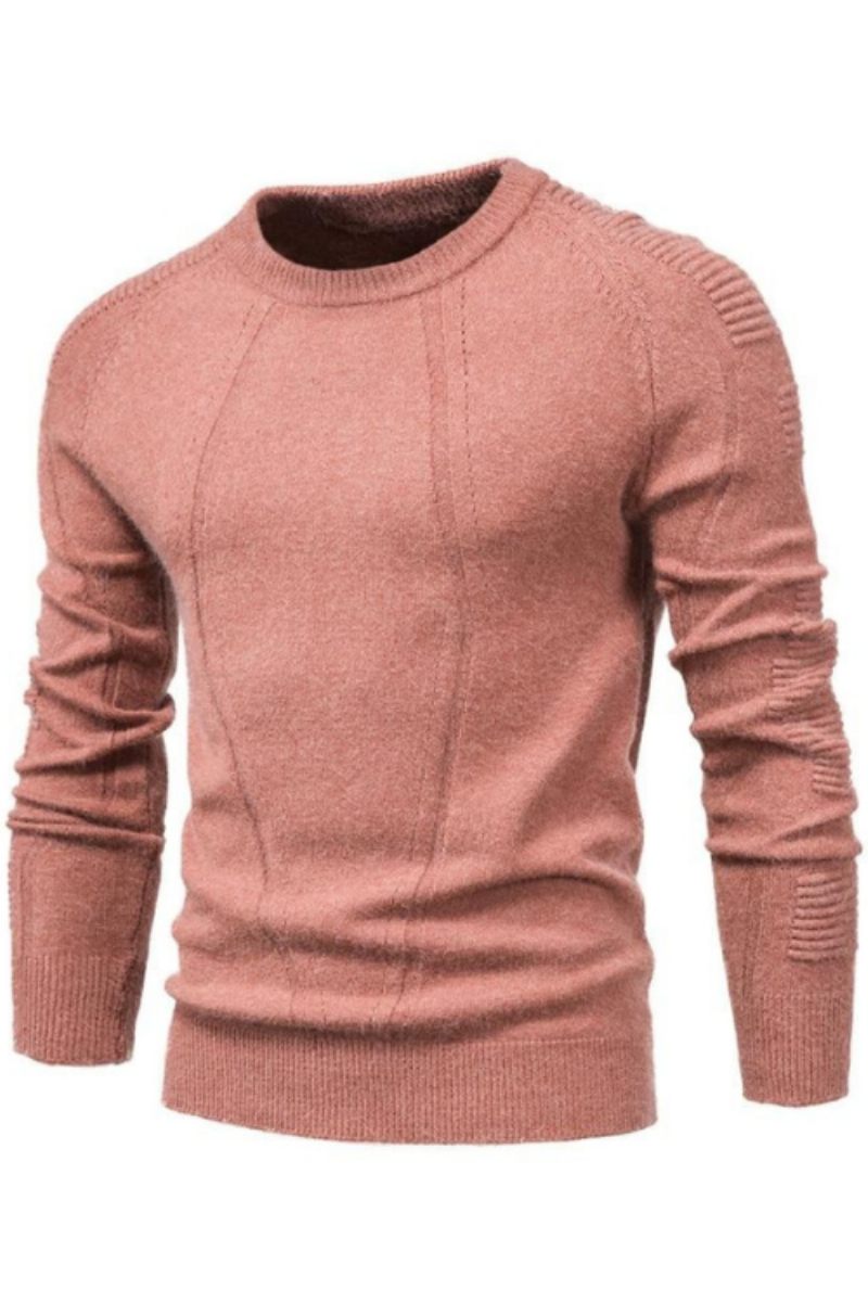 Efterår Vinter Pullover Ensfarvet Herre Sweater O-hals Geometri Mænd Casual Slanke Sweatere Herretøj