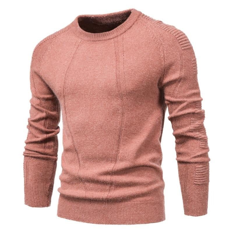 Efterår Vinter Pullover Ensfarvet Herre Sweater O-hals Geometri Mænd Casual Slanke Sweatere Herretøj - Sort