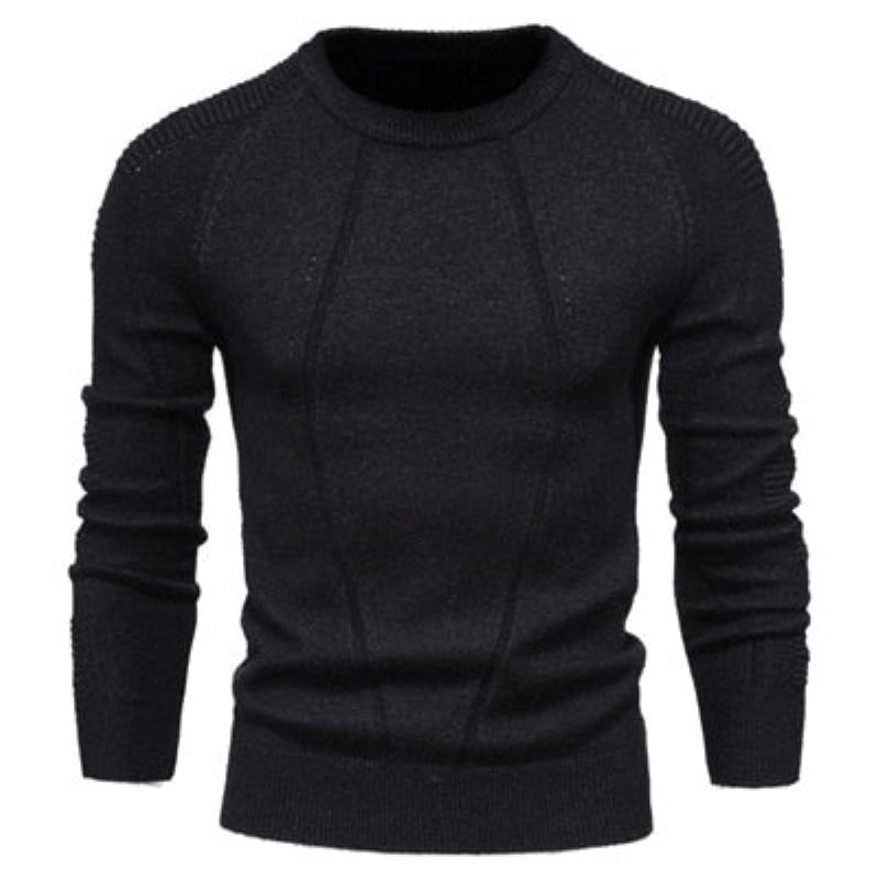 Efterår Vinter Pullover Ensfarvet Herre Sweater O-hals Geometri Mænd Casual Slanke Sweatere Herretøj - Sort