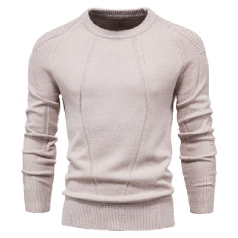 Efterår Vinter Pullover Ensfarvet Herre Sweater O-hals Geometri Mænd Casual Slanke Sweatere Herretøj - Sort