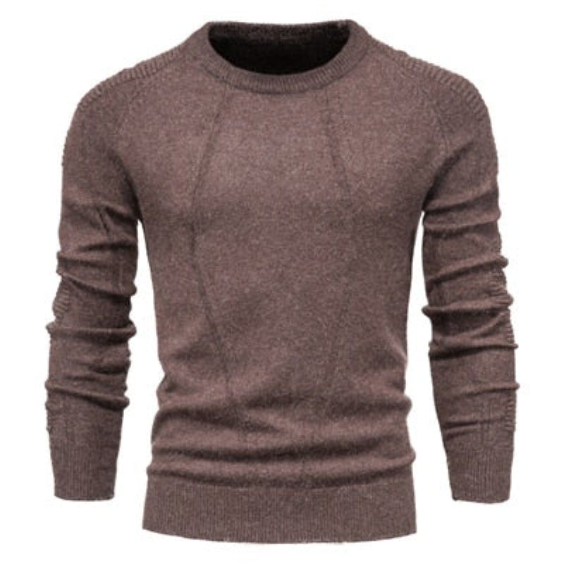 Efterår Vinter Pullover Ensfarvet Herre Sweater O-hals Geometri Mænd Casual Slanke Sweatere Herretøj - Sort