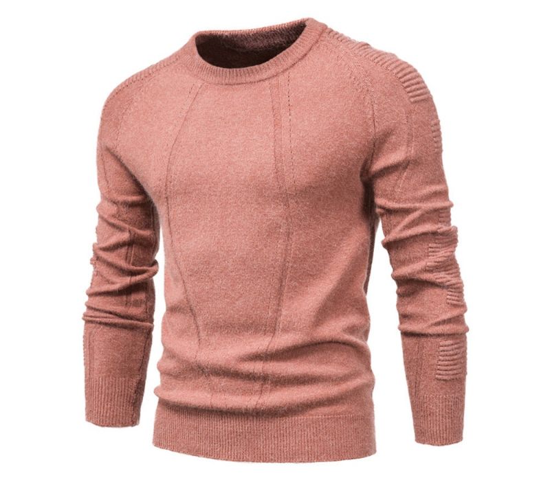 Efterår Vinter Pullover Ensfarvet Herre Sweater O-hals Geometri Mænd Casual Slanke Sweatere Herretøj - Sort