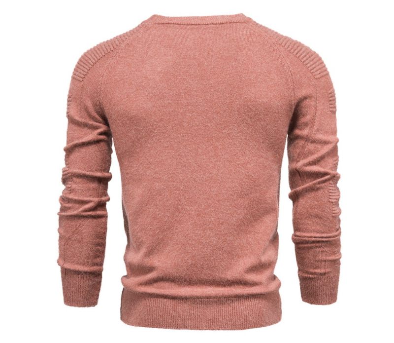 Efterår Vinter Pullover Ensfarvet Herre Sweater O-hals Geometri Mænd Casual Slanke Sweatere Herretøj - Sort