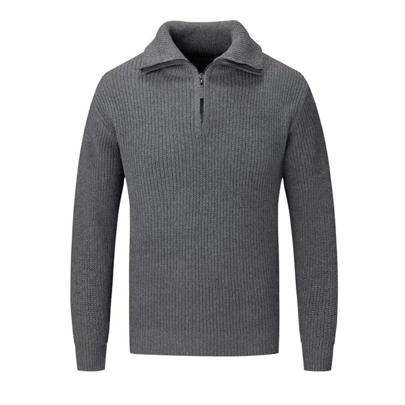 Efterår Vinter Strikkede Poloer Mænd Sweater Tees Toppe Slim Fit Pullover - Grå