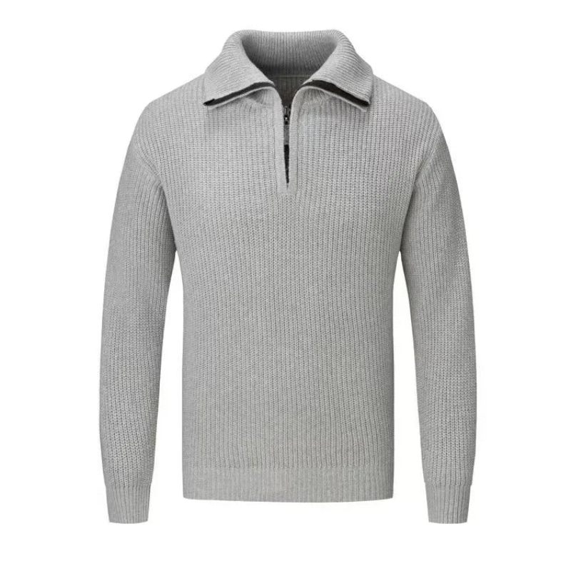 Efterår Vinter Strikkede Poloer Mænd Sweater Tees Toppe Slim Fit Pullover - Grå