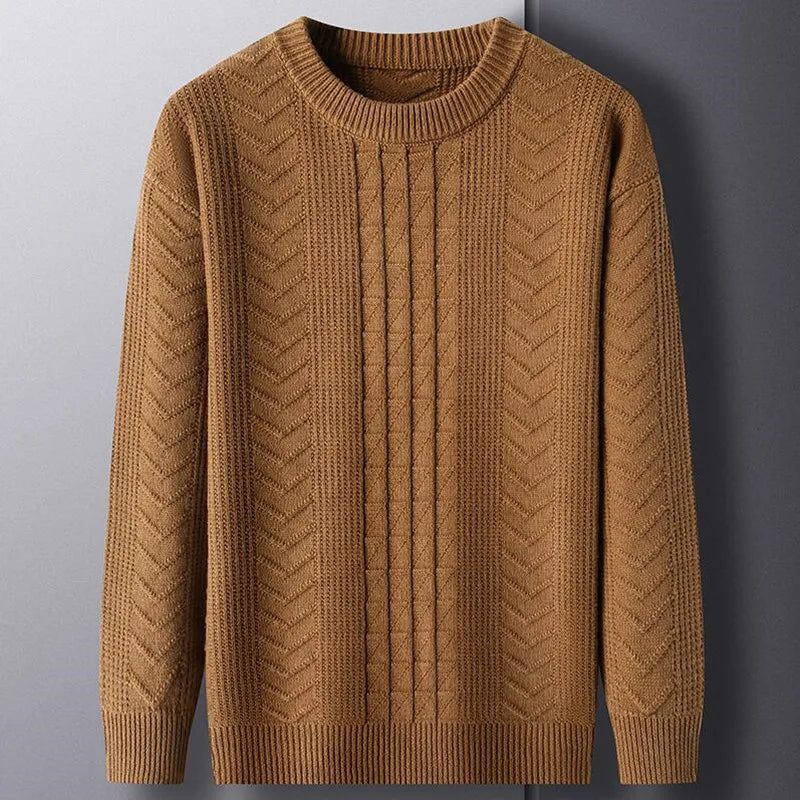 Efterår Vinter Strikket Herre Casual Sweater Rundhalsede Twists Vævning Pullover Mænd Varm - Hvid