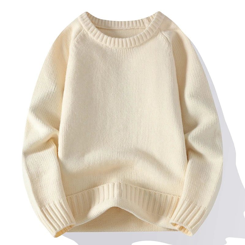 Efterår Vinter Strikket Sweater Til Mænd Løse Afslappede Trøjer Til Simple Solid Jumper Par Sweatere - Beige