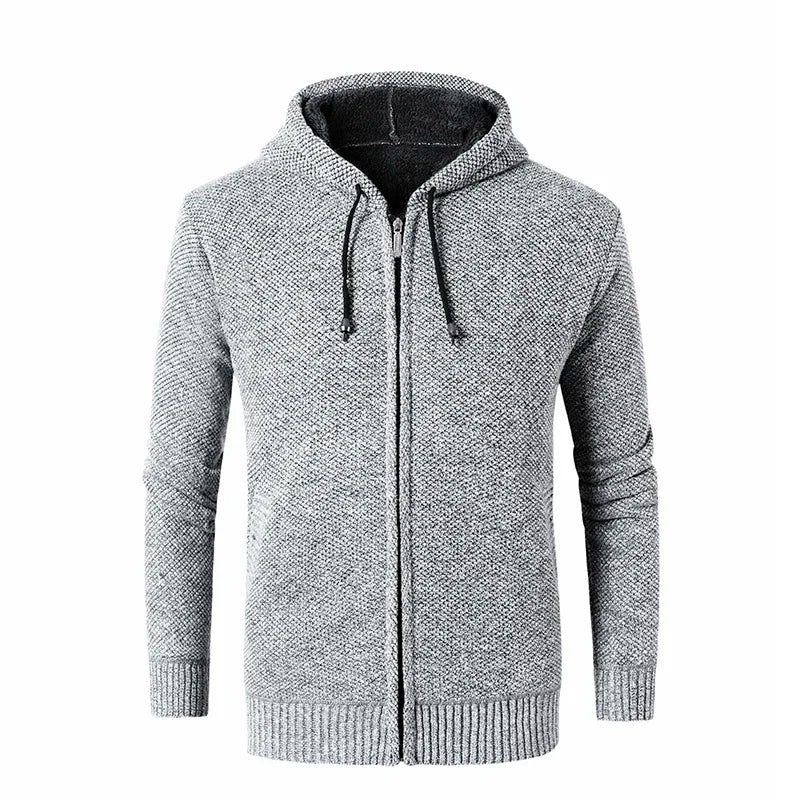 Efterår Vinter Sweater Mænd Hætte Casual Pullover Frakke Solid Sweat Shirts - Lysegrå